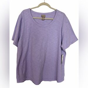 NWT Chico’s Tiered Raw Edge Scoop Neck Short Sleeve Top Lavender Size 4